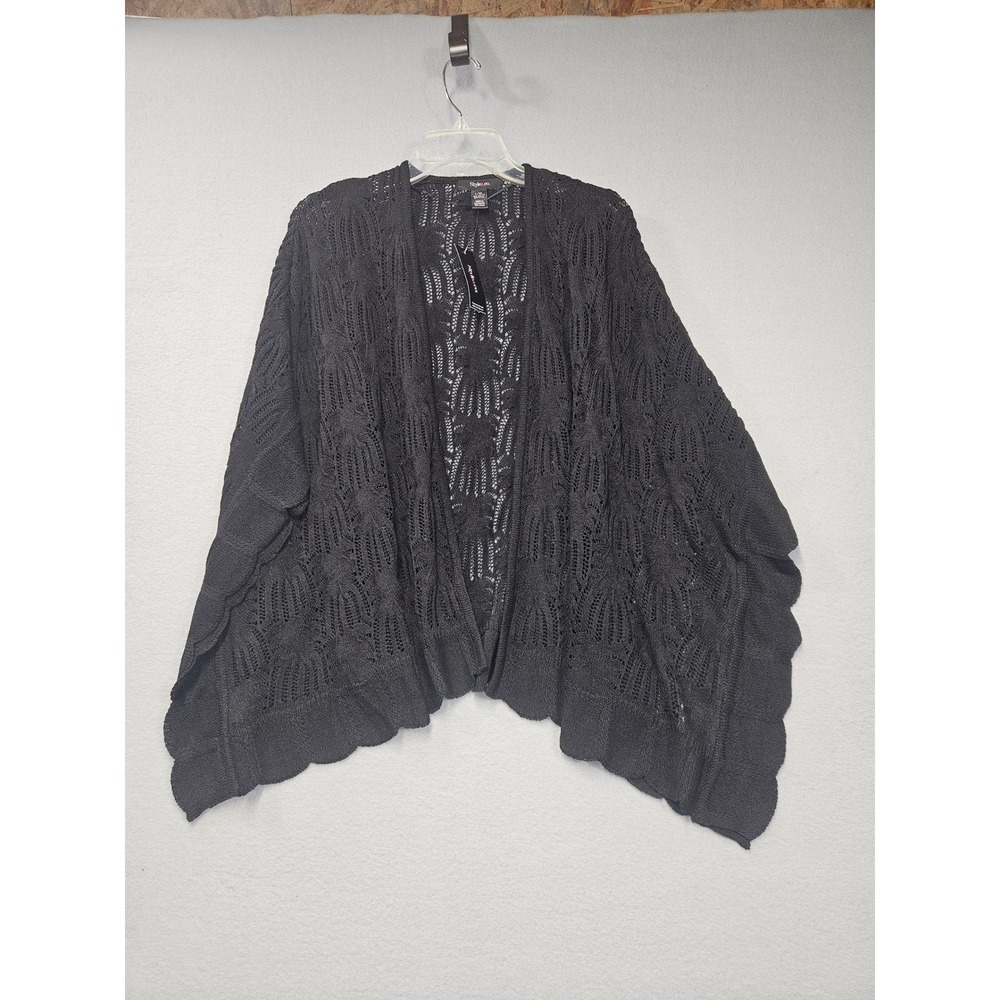 Style & Co Womens Deep Black Boho Expression Crochet Poncho Cardigan L/XL NEW